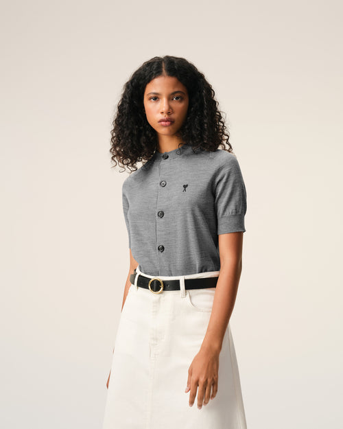 Cardigan Gris Manches Courtes Ami De Coeur en Laine - Femme - 3 - AMI Paris - Ami Paris