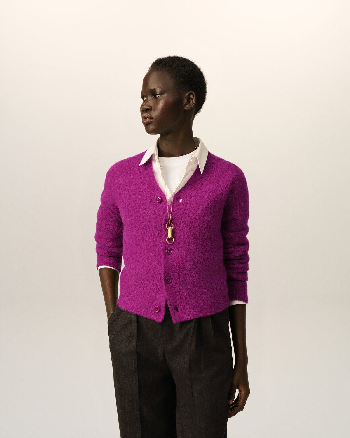 Purple wool and alpaca cardigan with Ami embroidery - 2