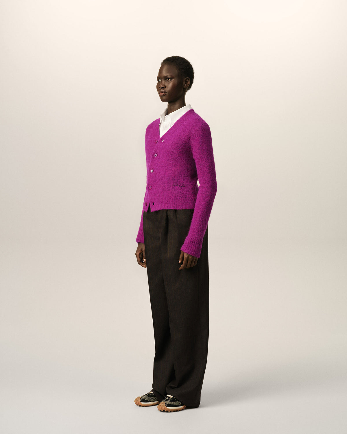Purple wool and alpaca cardigan with Ami embroidery - 6