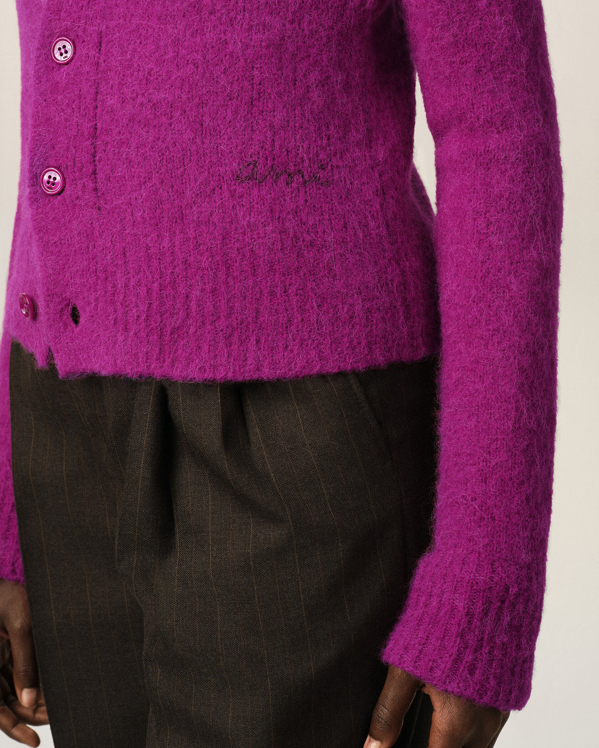 Purple wool and alpaca cardigan with Ami embroidery - 4