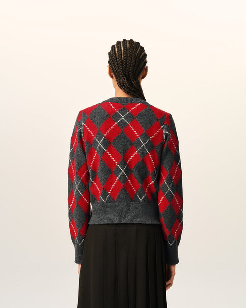 Wool cardigan in red argyle - Femme - 5 - AMI Paris - Ami Paris