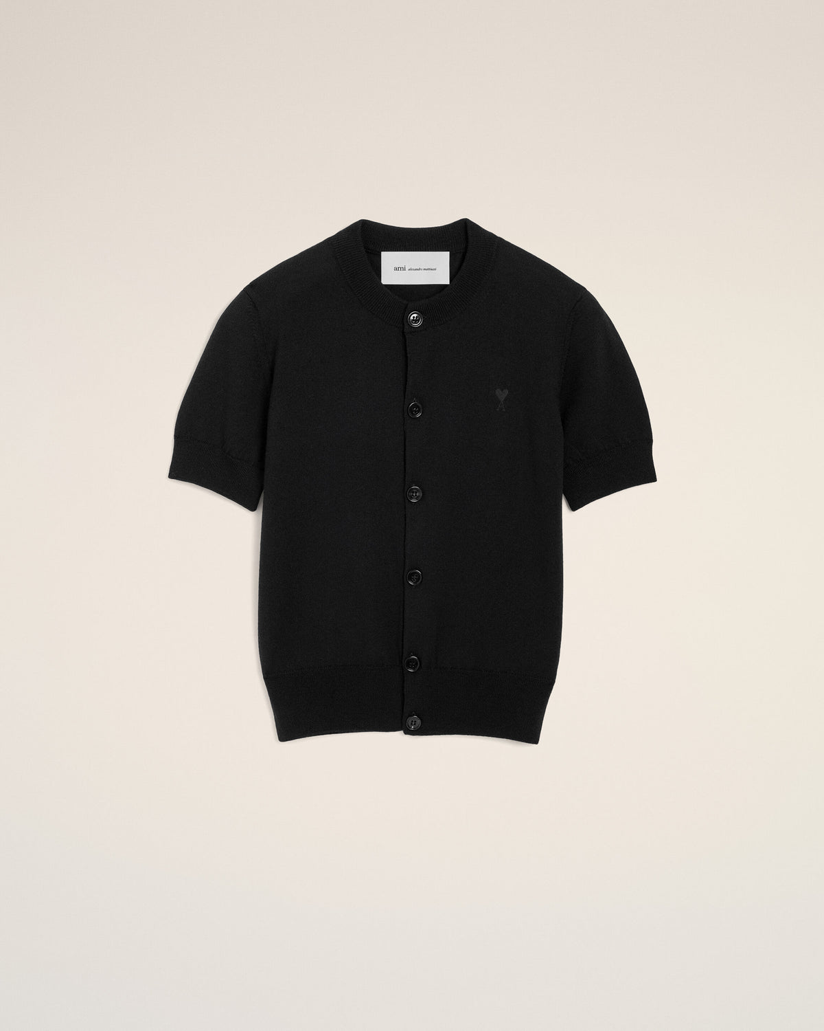 Black wool short-sleeve cardigan with Ami de Coeur - 1
