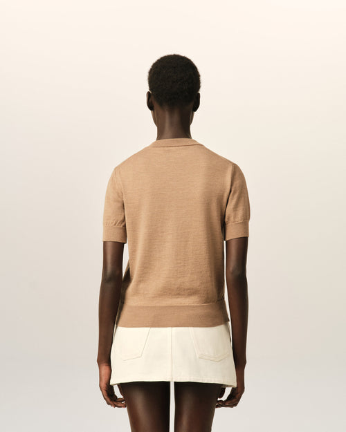 Brown wool short-sleeve cardigan with Ami de Coeur - Woman - 5 - AMI Paris - Ami Paris