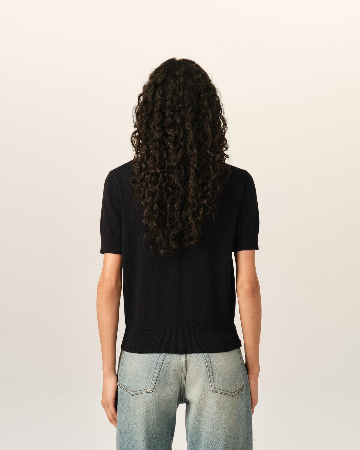 Black wool short-sleeve cardigan with Ami de Coeur - 5