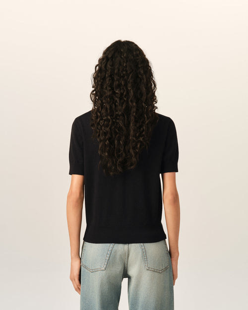 Black wool short-sleeve cardigan with Ami de Coeur - Woman - 5 - AMI Paris - Ami Paris