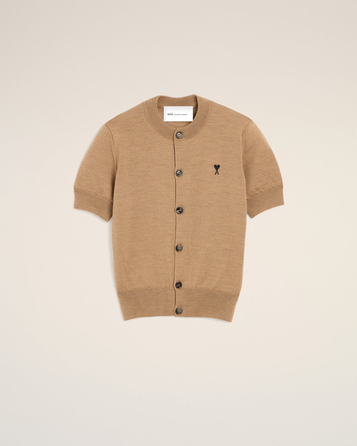 Brown wool short-sleeve cardigan with Ami de Coeur - 1