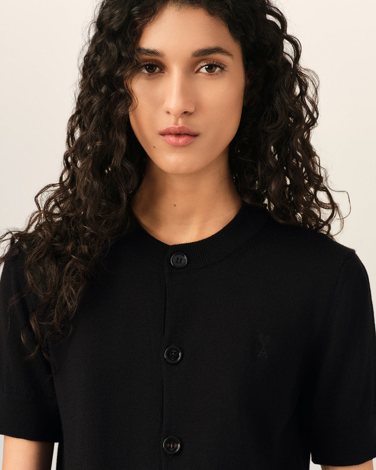 Black wool short-sleeve cardigan with Ami de Coeur - 4
