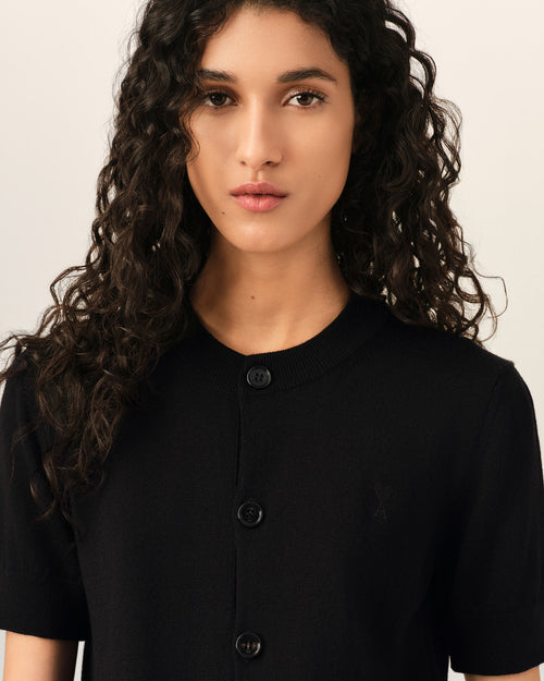 Black wool short-sleeve cardigan with Ami de Coeur - Woman - 4 - AMI Paris - Ami Paris