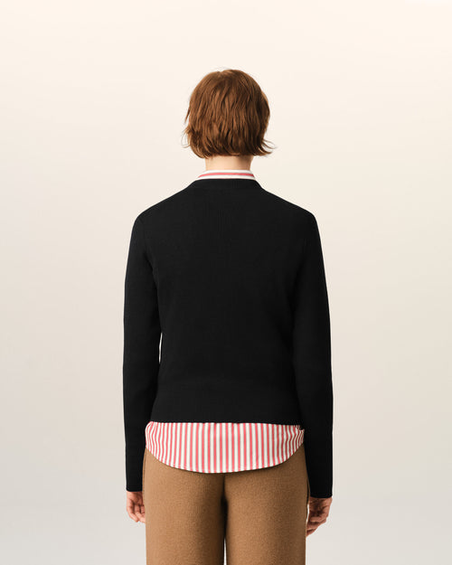 Black Crewneck wool Sweater With Ami De Coeur - Woman - 5 - AMI Paris - Ami Paris
