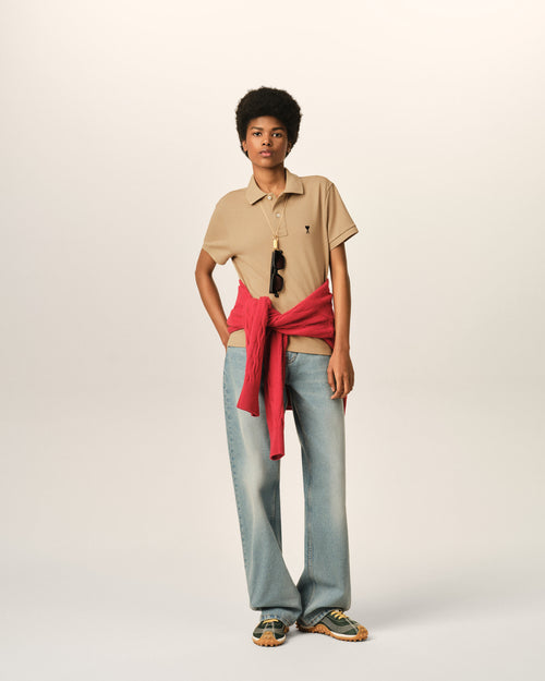 Polo Ami de Cœur de algodón beige - Mujer - 3 - AMI Paris - Ami Paris