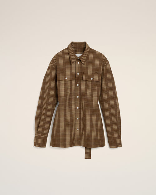 Camicia slim fit in lana a quadri marrone - 1 - Ami Paris