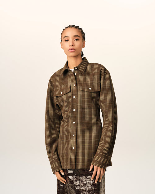 Camicia slim fit in lana a quadri marrone - 2 - Ami Paris