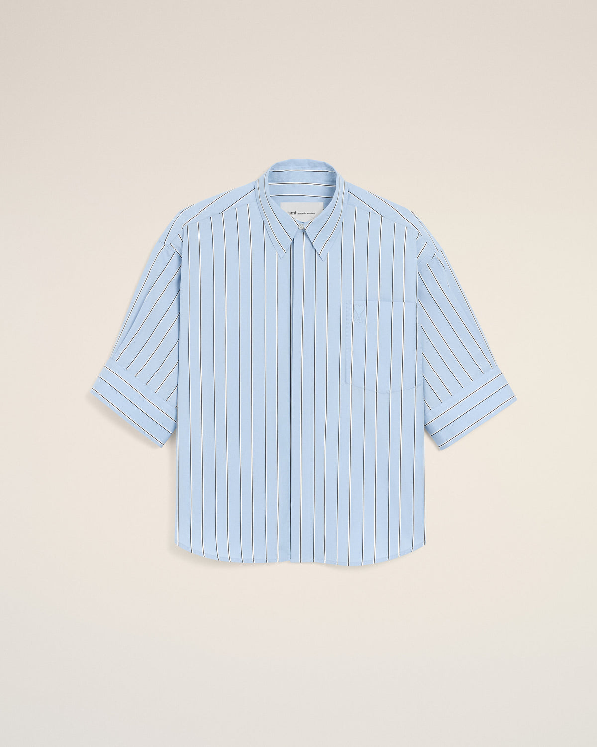 Blue large striped cotton short-sleeve shirt with embossed logo - 1