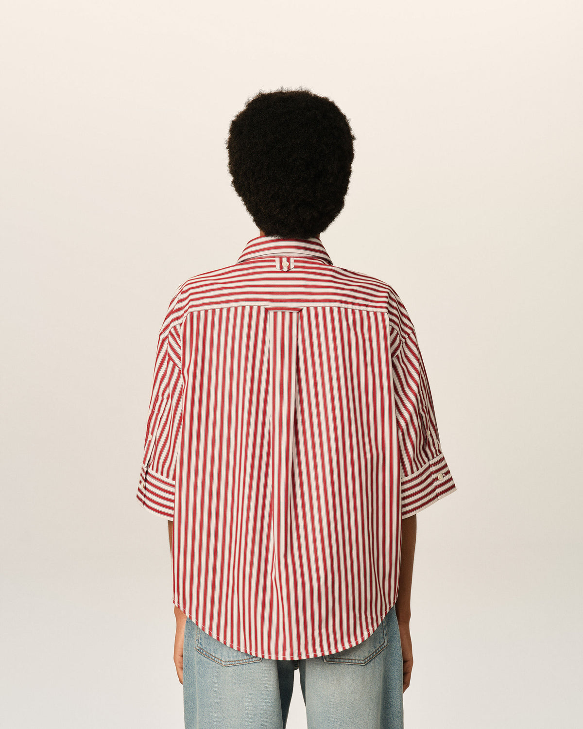 Red large striped cotton short-sleeve shirt with embossed Ami de Coeur - 5