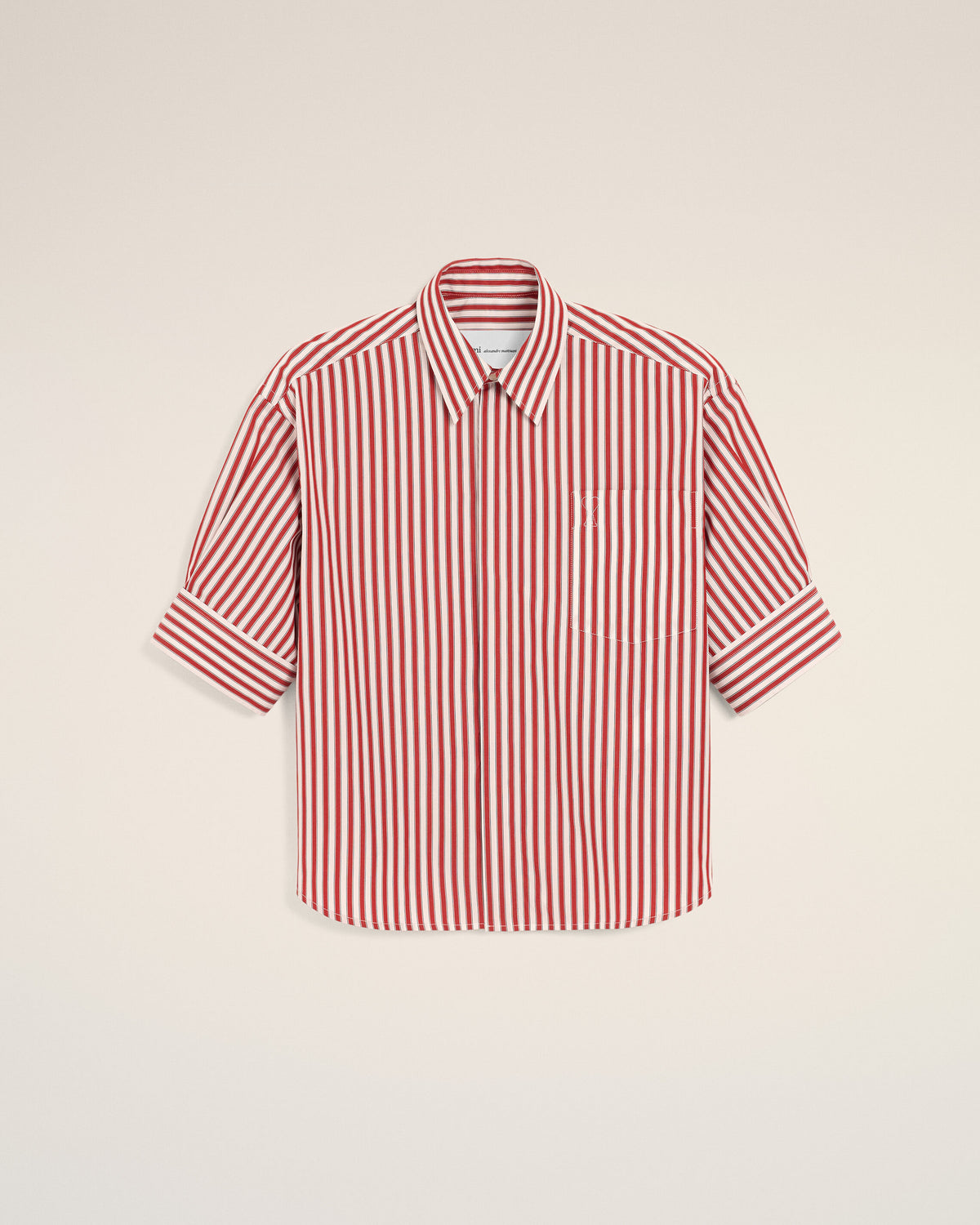 Red large striped cotton short-sleeve shirt with embossed Ami de Coeur - 1