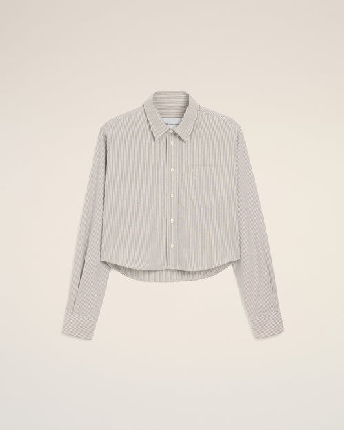 Camicia corta a righe in cotone nero con Ami de Coeur goffrato - 1 - Ami Paris