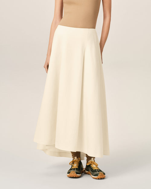 White A-line cotton and linen skirt - Woman - 3 - AMI Paris - Ami Paris