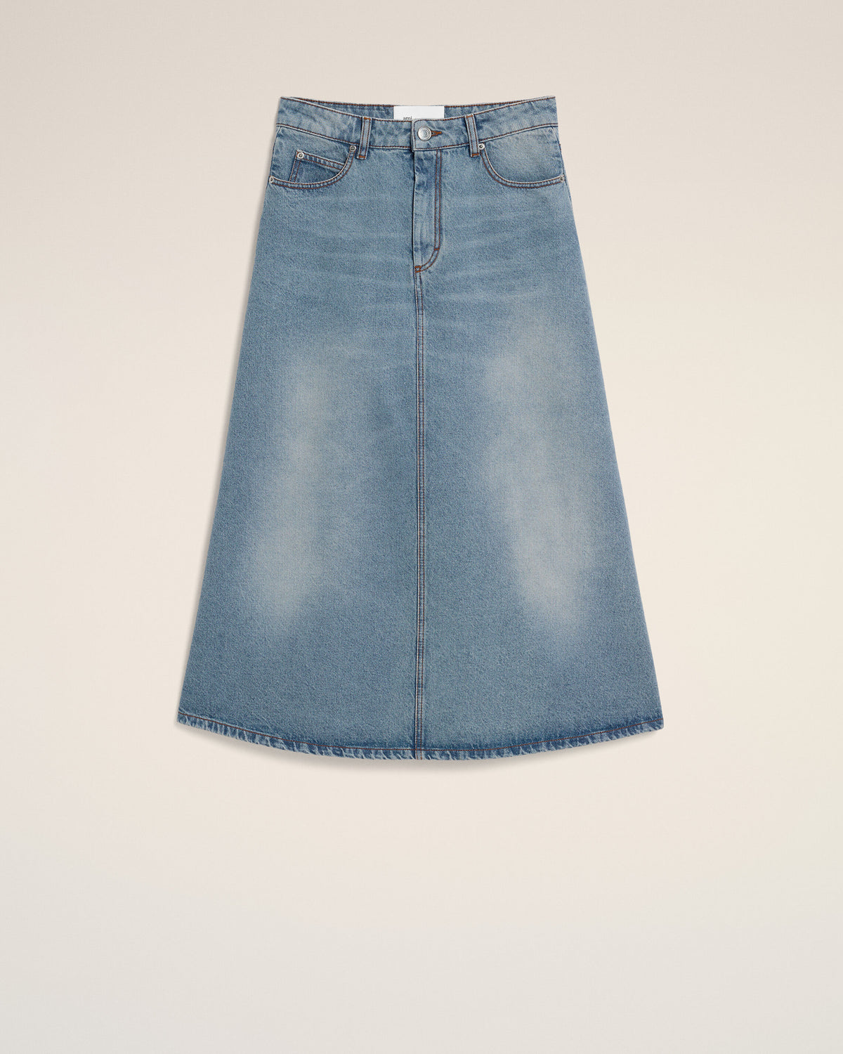 Blue long A-line cotton skirt - 1