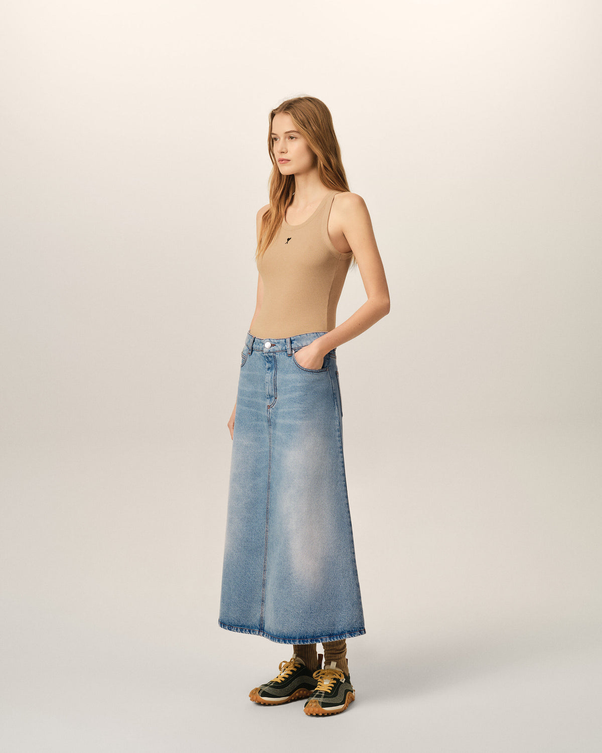 Blue long A-line cotton skirt - 6
