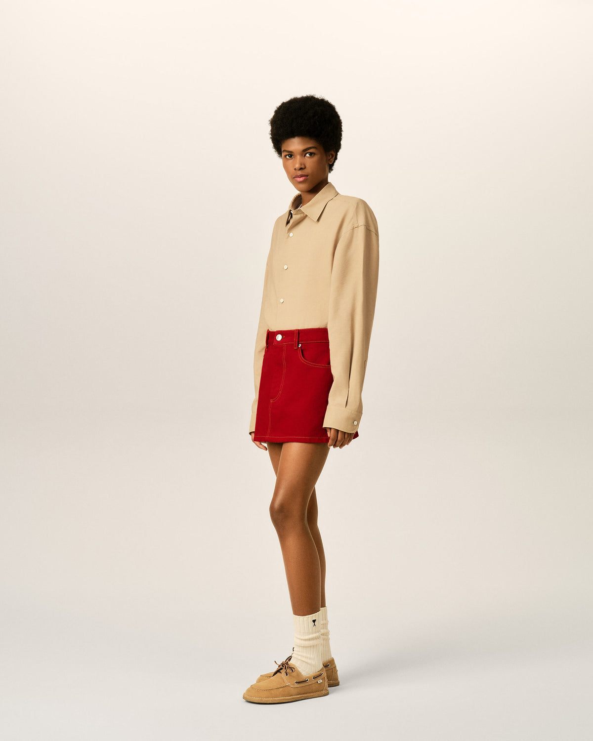 Red mini cotton skirt - 6