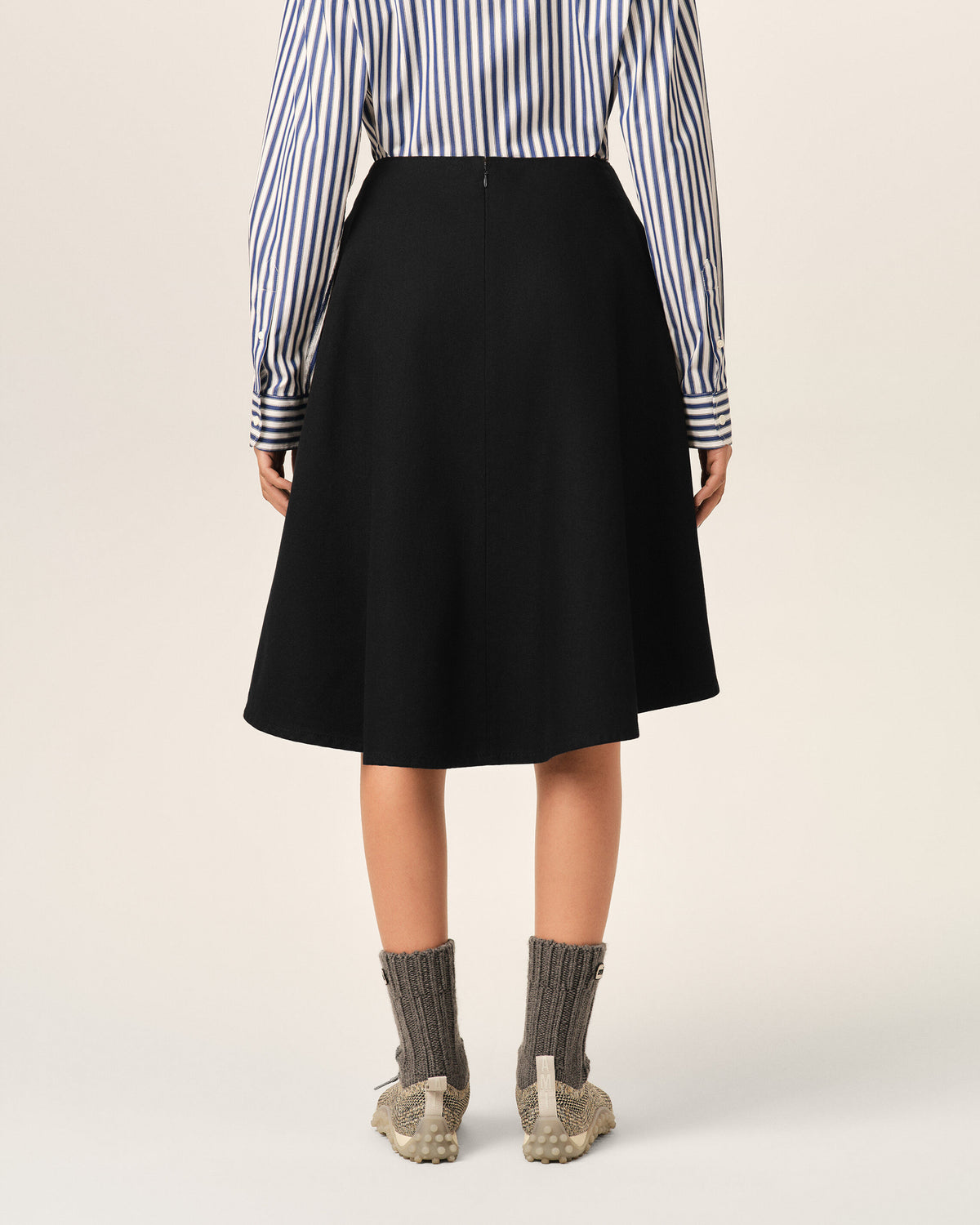 Black midi A-line cotton skirt - 4