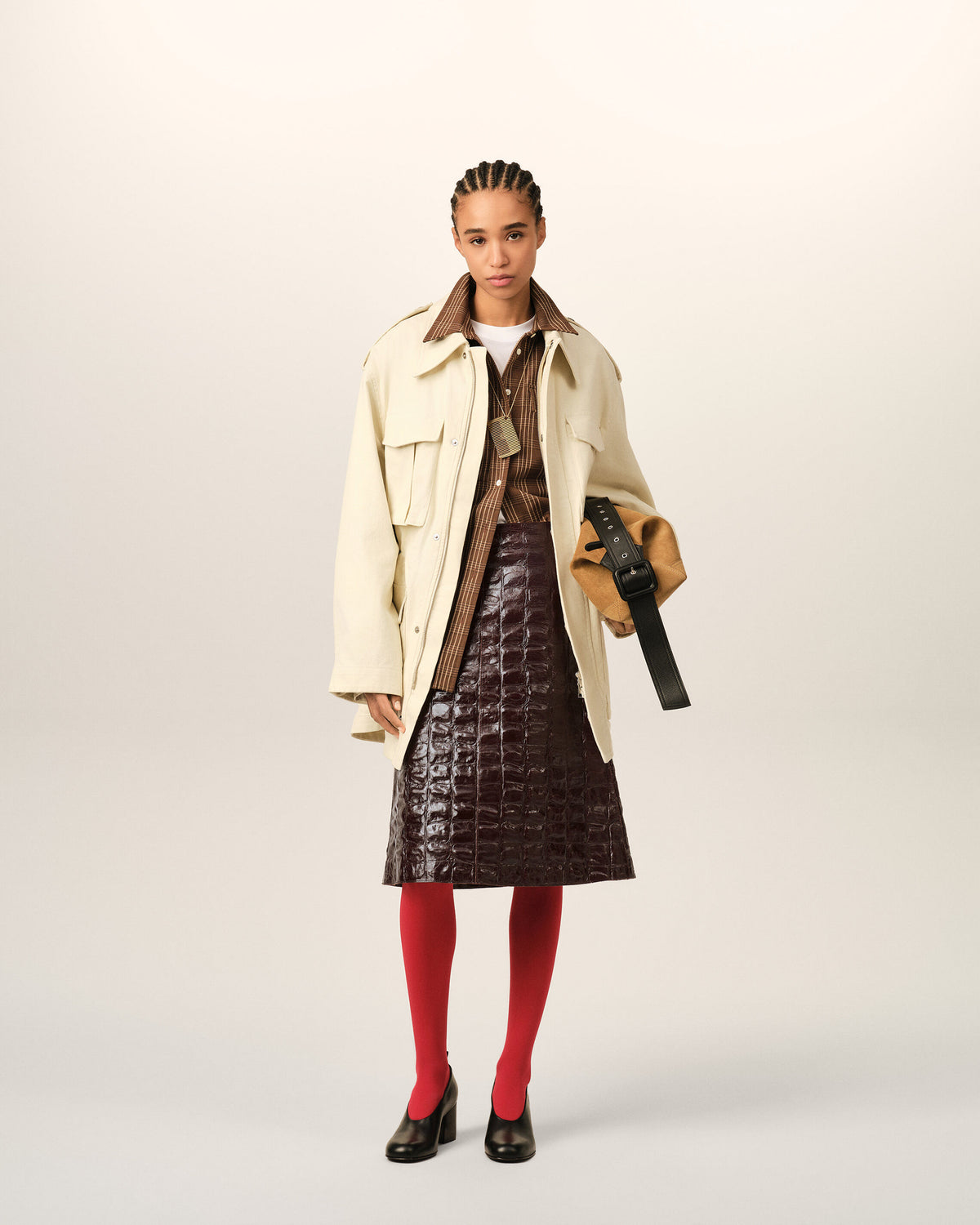 Midi cowhide leather skirt - 2