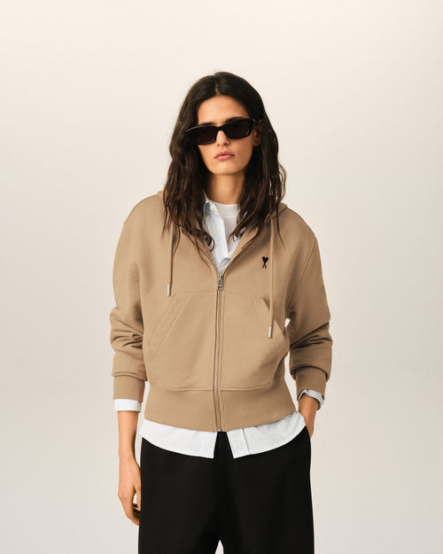 Hoodie beige zippé en coton Ami de Coeur - 2 - Ami Paris