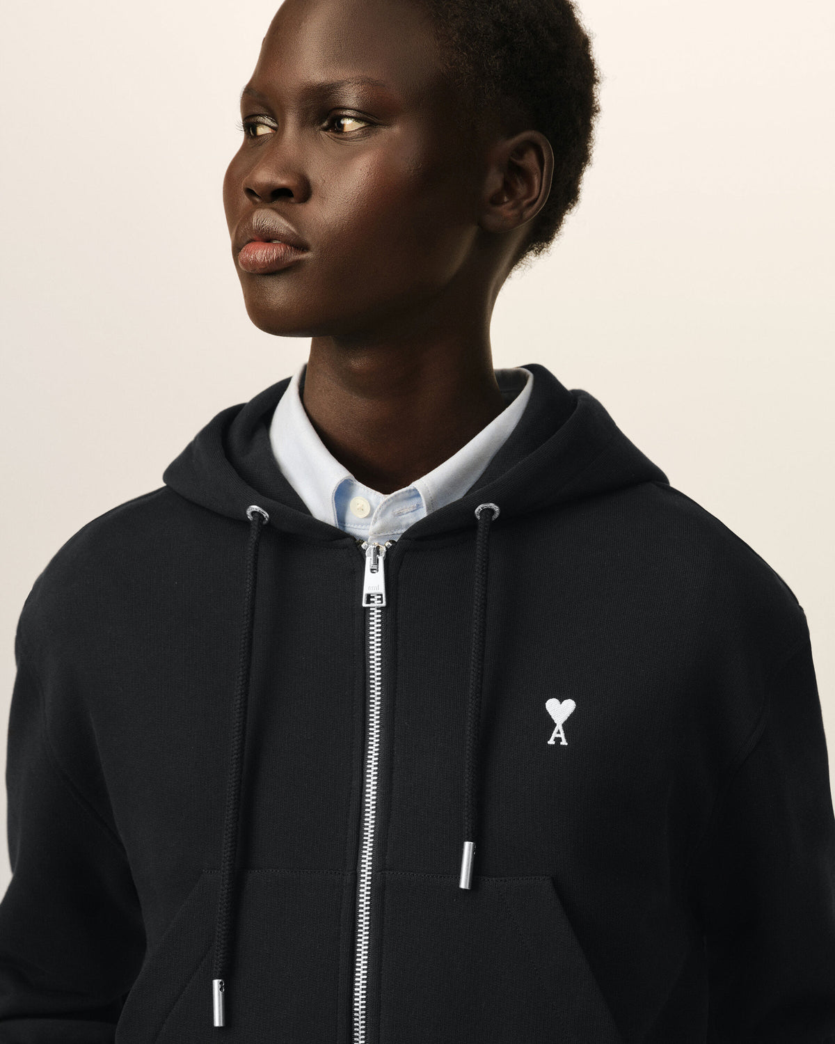 Black zipped cotton hoodie with Ami de Coeur - 4