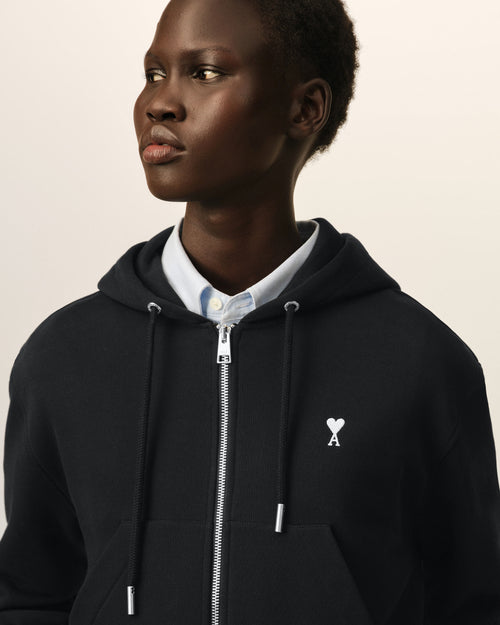 Black zipped cotton hoodie with Ami de Coeur - Woman - 4 - AMI Paris - Ami Paris