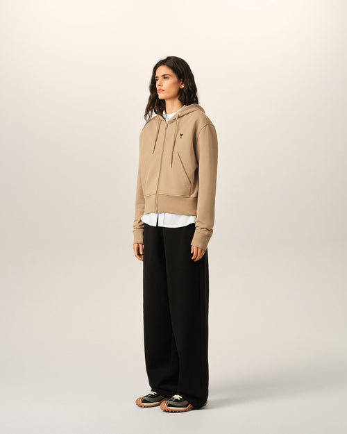 Beige zipped cotton hoodie with Ami de Coeur - Woman - 6 - AMI Paris - Ami Paris