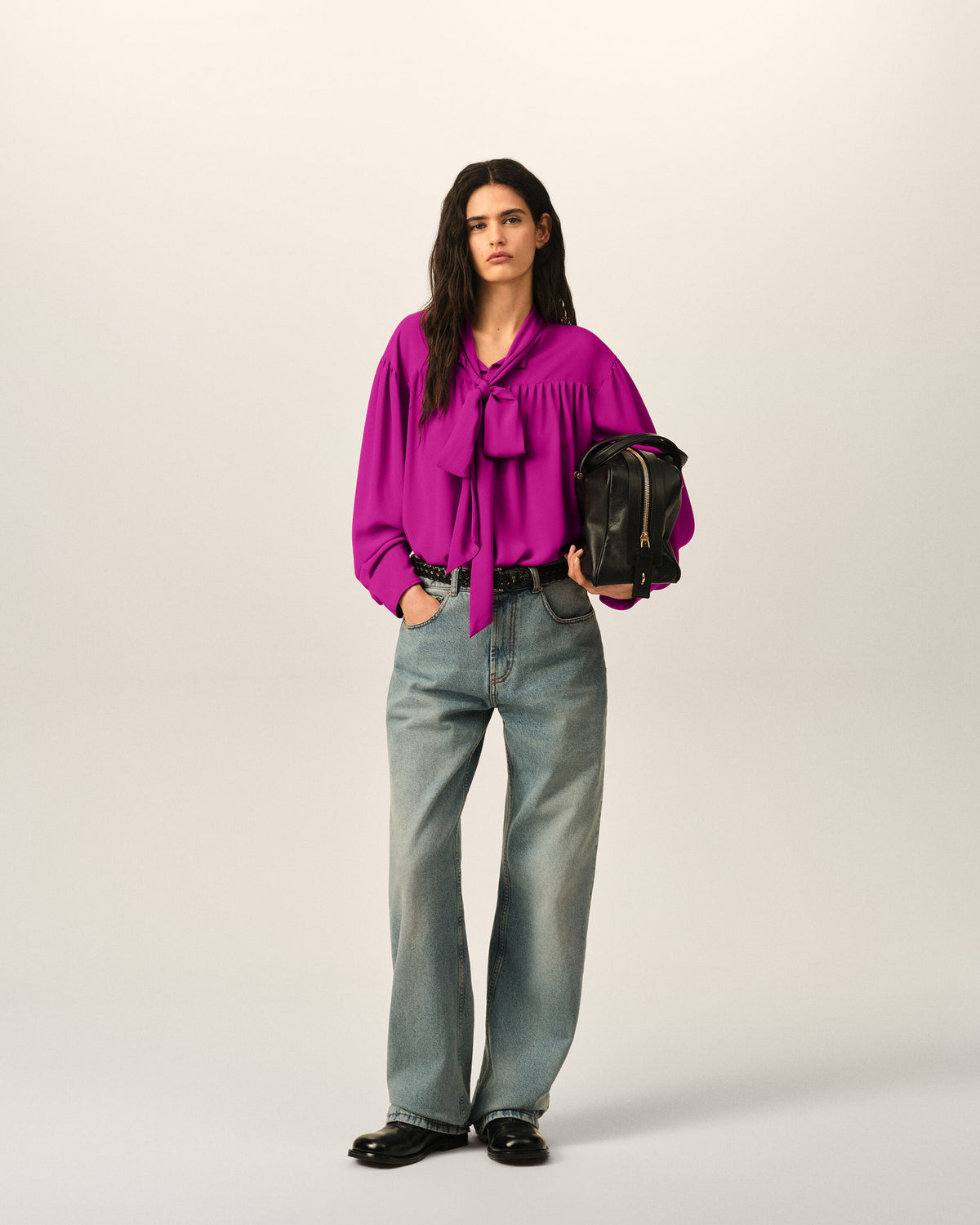 Blouse violette lavallière en soie mélangée - 3