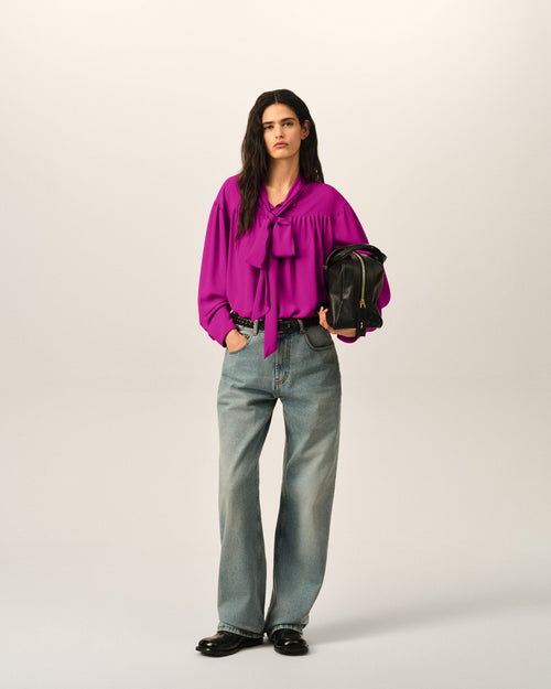 Blouse violette lavallière en soie mélangée - Femme - 3 - AMI Paris - Ami Paris