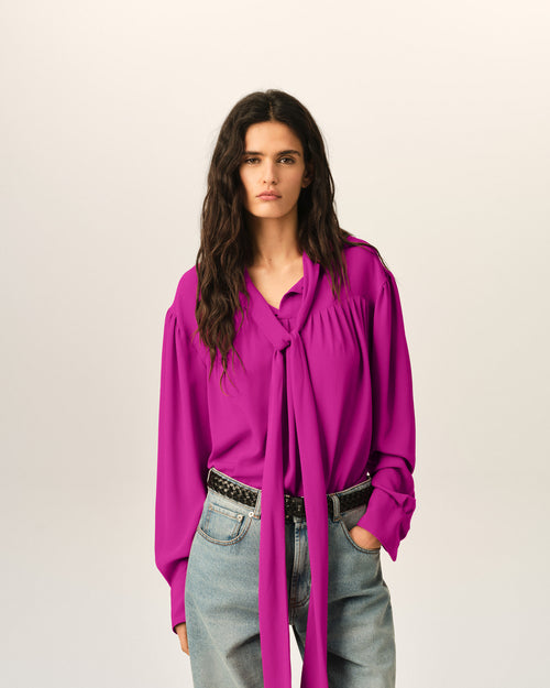 Blouse violette lavallière en soie mélangée - Femme - 2 - AMI Paris - Ami Paris