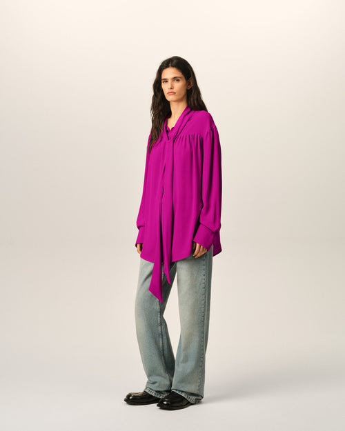 Blouse violette lavallière en soie mélangée - Femme - 6 - AMI Paris - Ami Paris