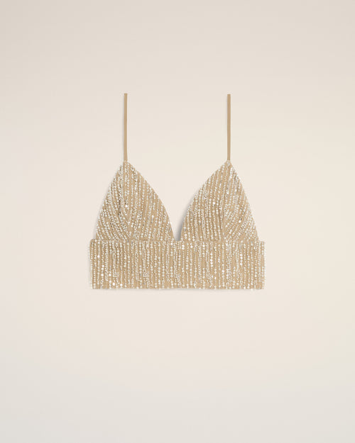 Beige cropped top with sequin embroidery - Woman - 1 - AMI Paris - Ami Paris