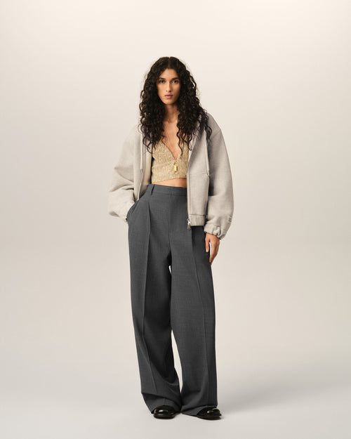 Grey high-waisted wide-leg wool trousers - 2 - Ami Paris