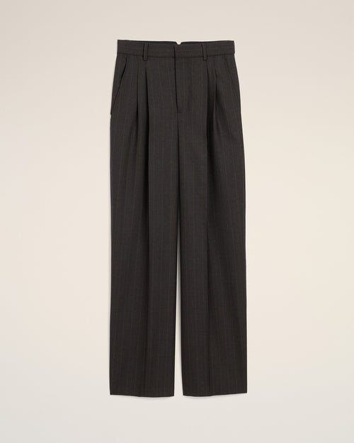 Grey high-waisted wide-leg striped wool trousers - 1 - Ami Paris