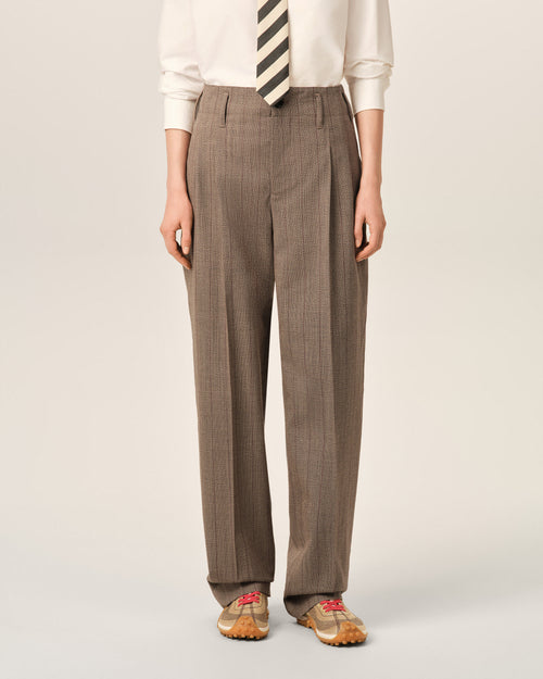 Brown striped wool two-pleats trousers - Woman - 3 - AMI Paris - Ami Paris