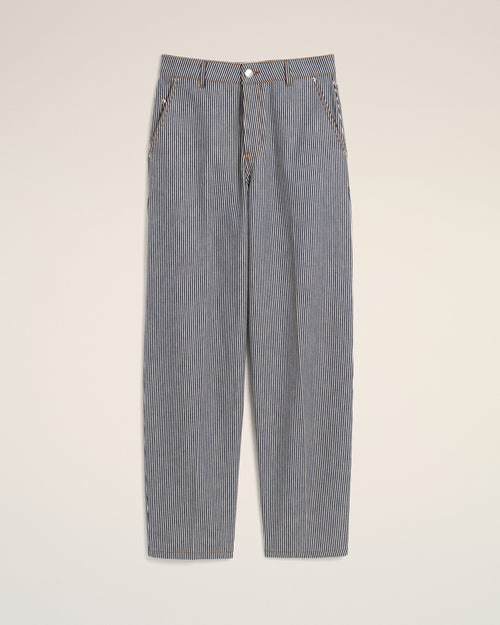 Jeans balloon taglio in cotone blu a righe - 1 - Ami Paris