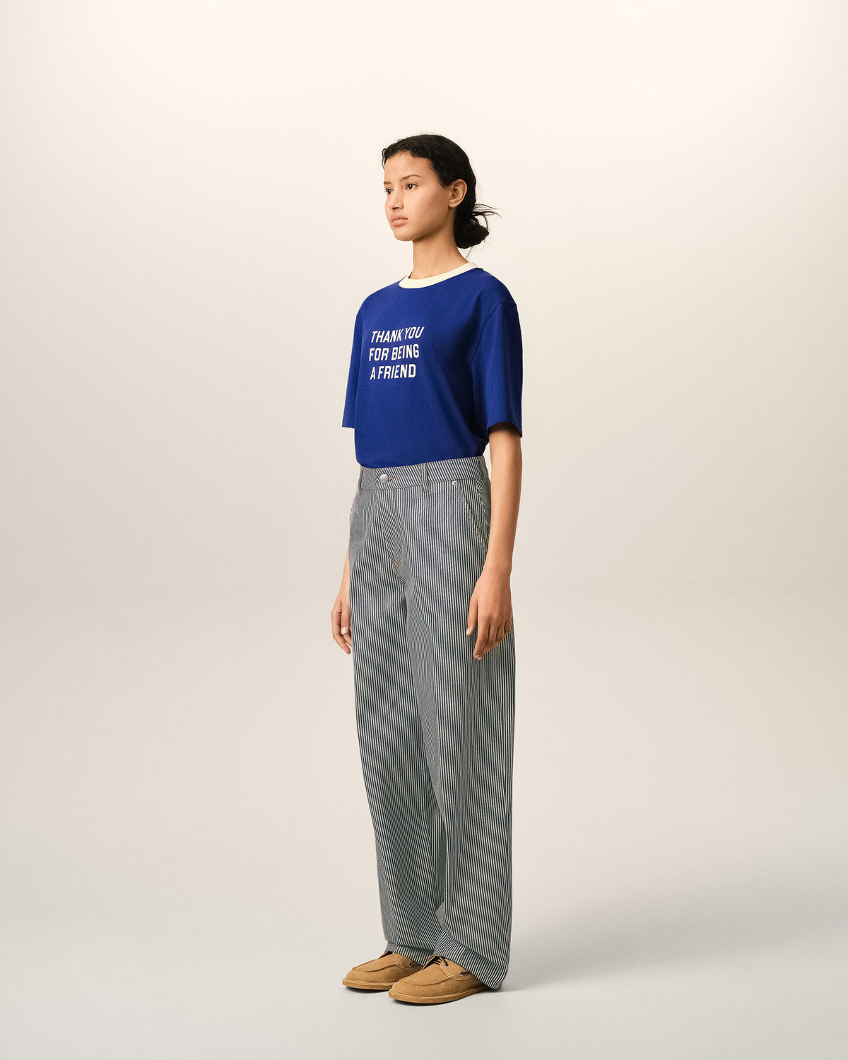Blue balloon-fit striped cotton jeans - 6