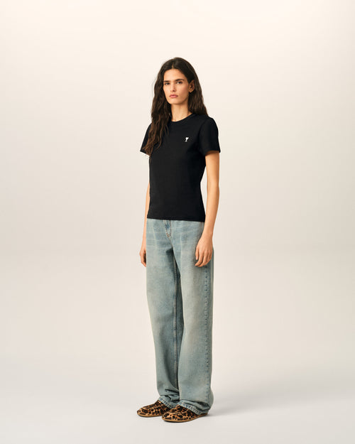 Black Cotton Ami De Coeur Cropped T-shirt - Femme - 6 - AMI Paris - Ami Paris