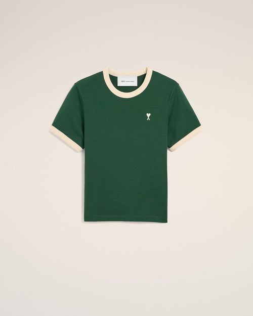Green contrasted cotton t-shirt with Ami de Coeur - 1 - Ami Paris