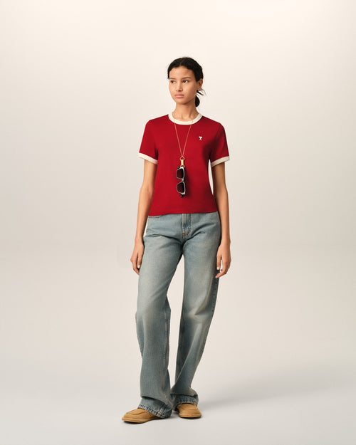 Ami de Coeur T-Shirt aus kontrastierendem roten Baumwollstoff - Damen - 3 - AMI Paris - Ami Paris