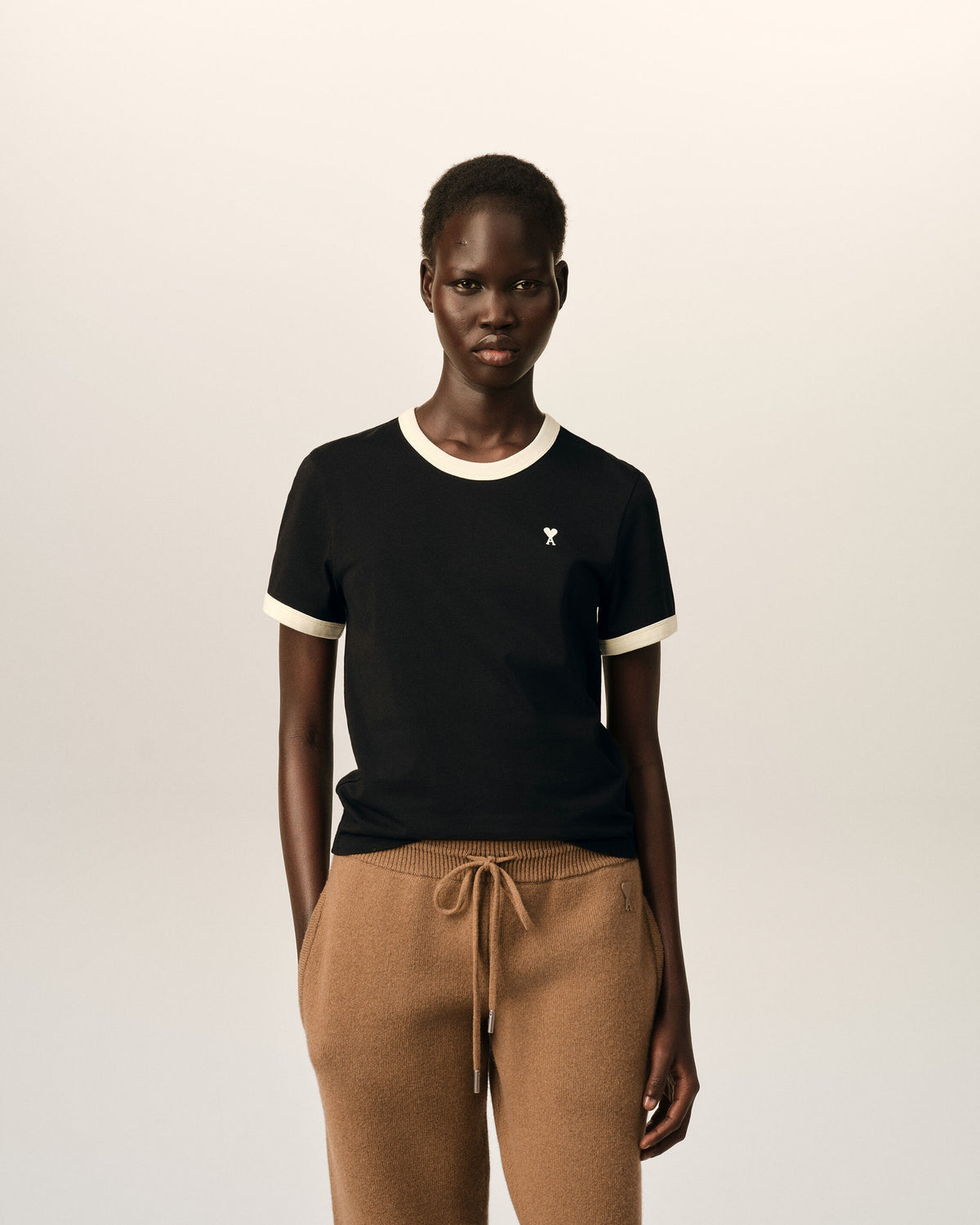 Black contrasted cotton t-shirt with Ami de Coeur - 2