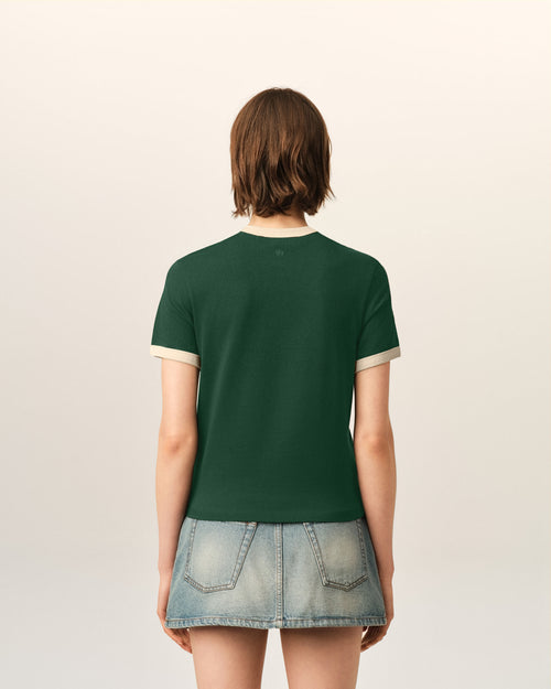 Green contrasted cotton t-shirt with Ami de Coeur - Woman - 5 - AMI Paris - Ami Paris