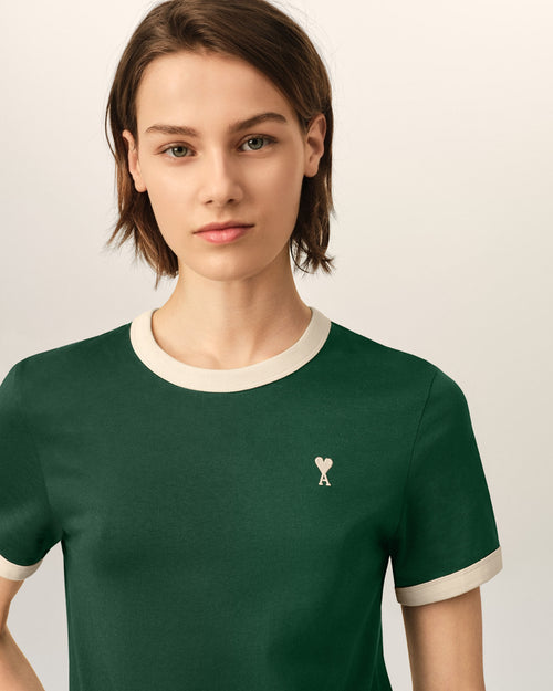 Green contrasted cotton t-shirt with Ami de Coeur - Woman - 4 - AMI Paris - Ami Paris