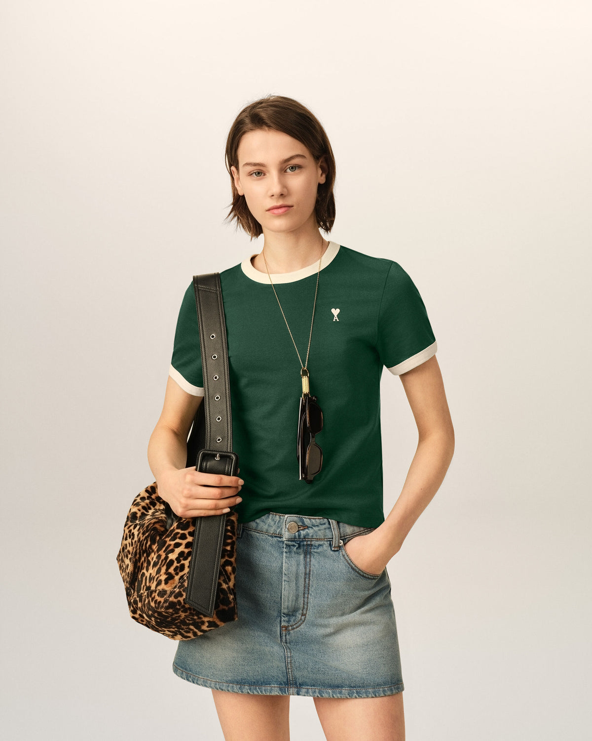 Green contrasted cotton t-shirt with Ami de Coeur - 2