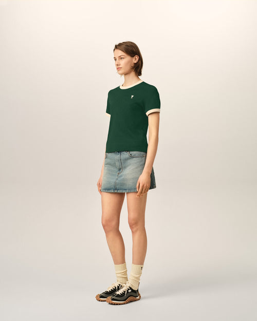Green contrasted cotton t-shirt with Ami de Coeur - Woman - 6 - AMI Paris - Ami Paris