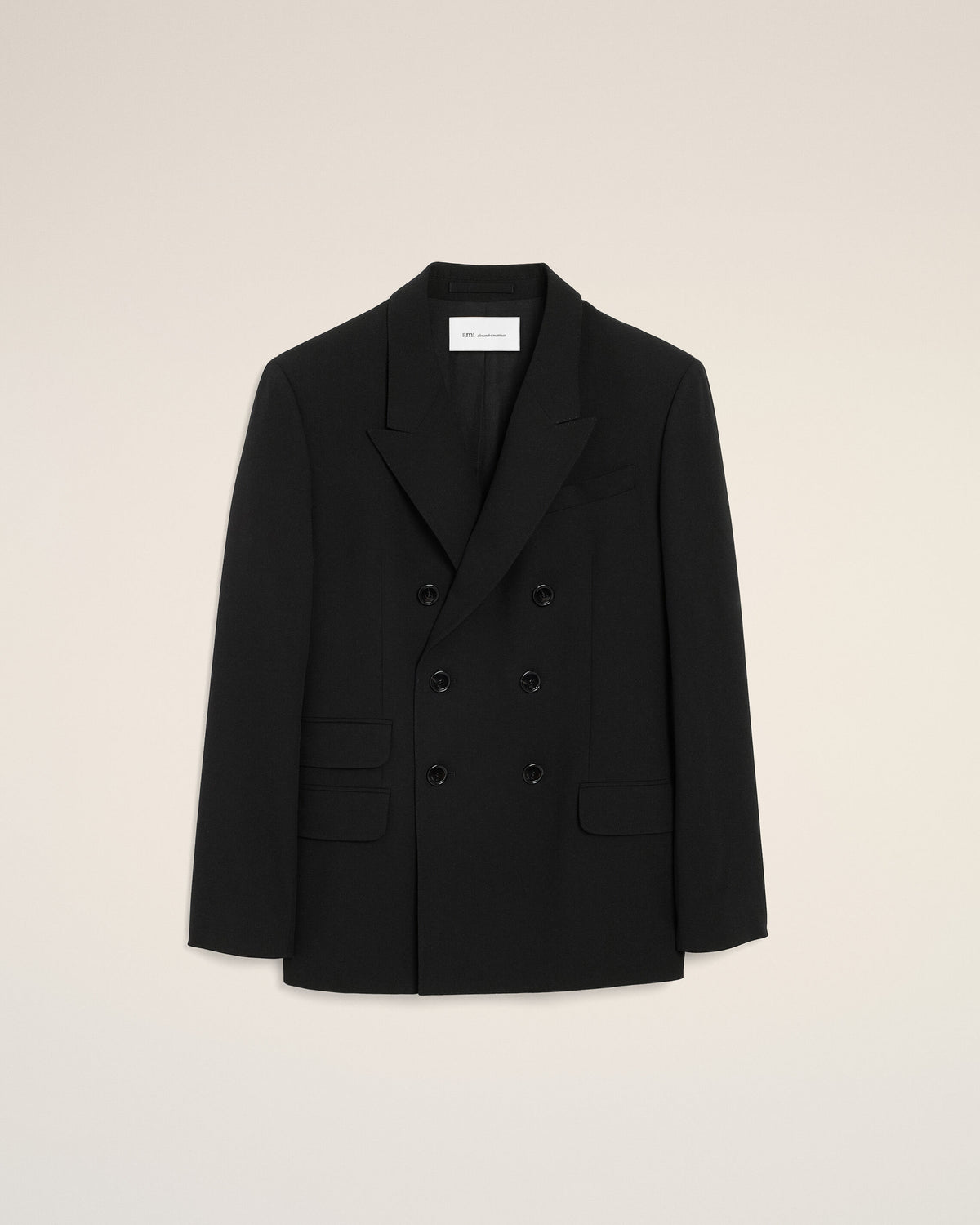 Black double breasted straight-fit wool blazer - 1