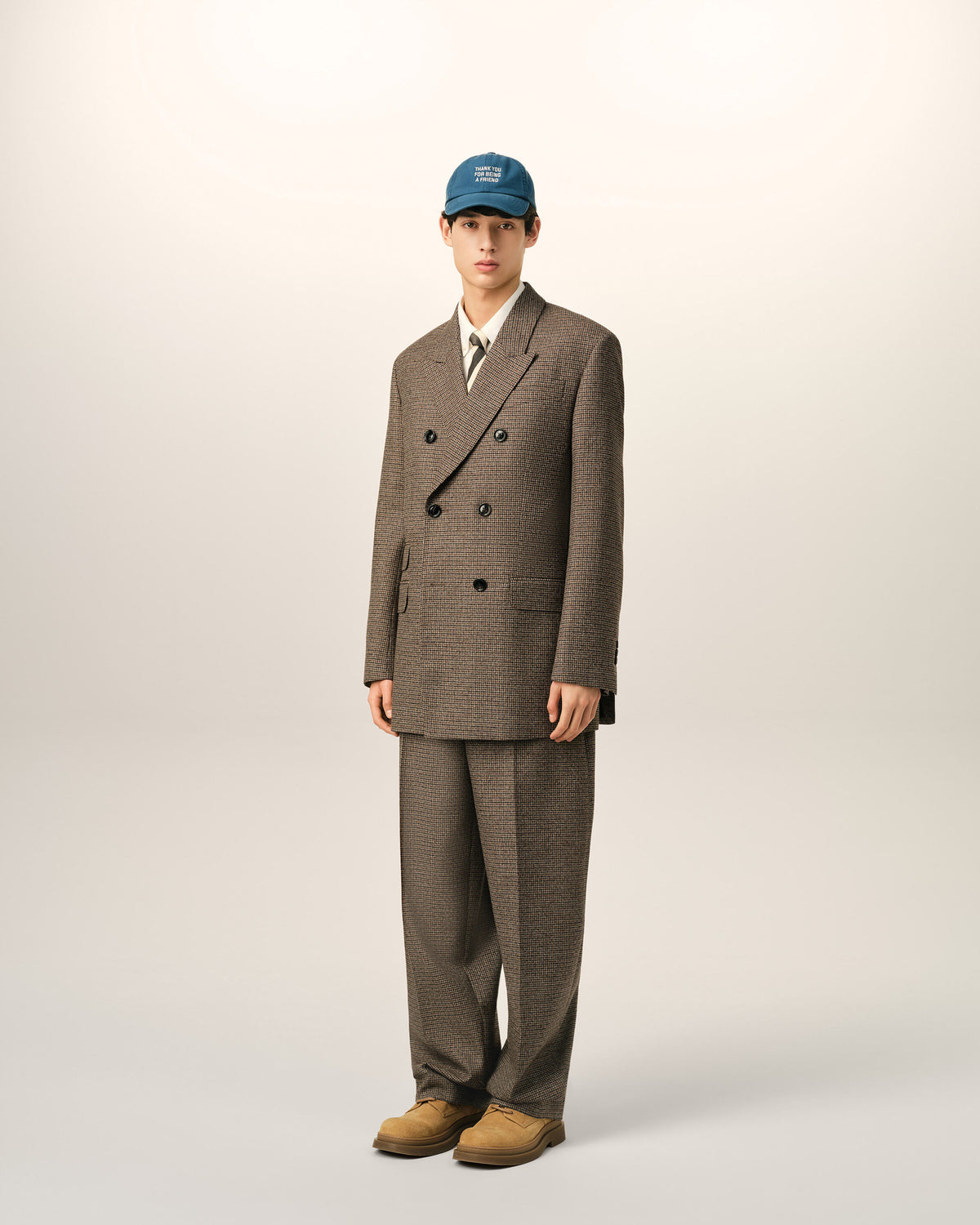 Brown double breasted houndstooth wool blazer - 6